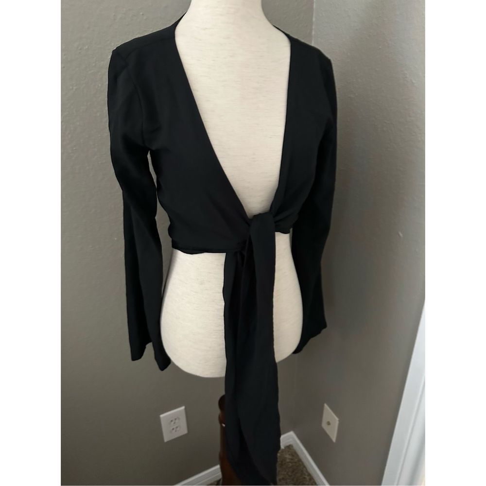Tiger Mist black tie-front top